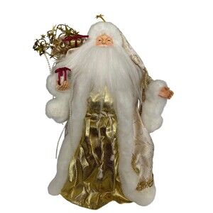 SANTA HOLDING PRESENTS CHRISTMAS TREE TOPPER IVORY & GOLD 12" TABLE DECORATION